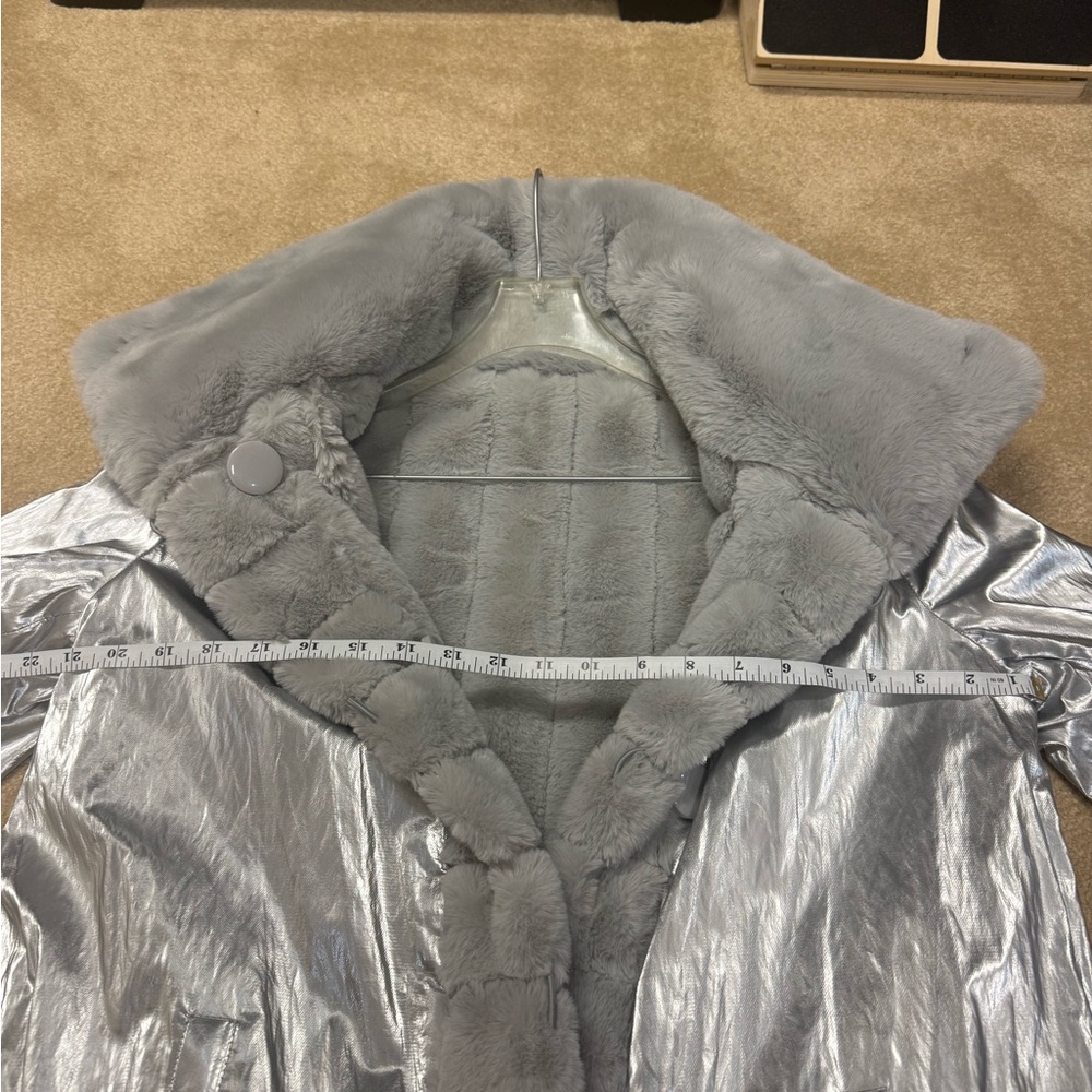 Joseph Ribkoff Silver Faux Fur Reversible Coat - Picture 15 of 15
